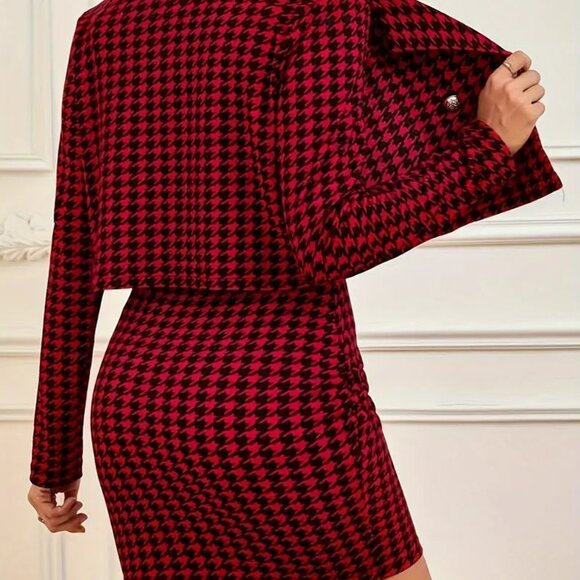 NWT Houndstooth Pattern Dress Set with Matching Long Sleeve Large NWT - Picture 3 of 11